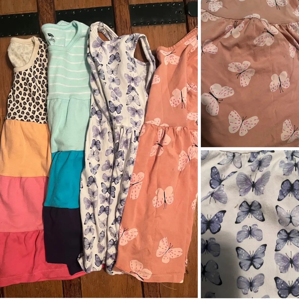 Girls Butterfly & Colorblock Dress Bundle - Pink, Coral, Mint, Navy